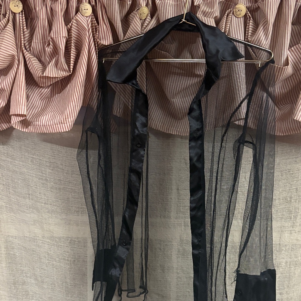 Black Sheer Mesh Scarf with Satin Trim